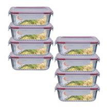 Jogo 8 Potes Vidro Hermético Retangular Canelado 1040ml Jogo 8 Potes Vidro Hermético Retangular Canelado 1040ml