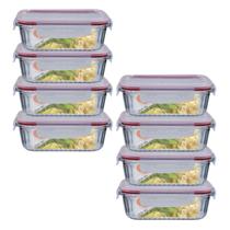 Jogo 8 Potes Vidro Hermetico Retangular Canelado 1520ml