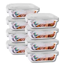 Jogo 8 Potes Vidro Retangular 1040ml Tampa Com Travas Resistentes
