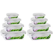 Jogo 8 Potes Vidro Retangular 370 640 1040 1520ml 4 Modelos