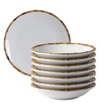 Jogo 8 Prato Branco Fundo de Sobremesa de Cerâmica Borda de Bambu Scalla 20cm Jogo 8 Prato Branco Fundo de Sobremesa de Cerâmica Borda de Bambu Scalla 20cm