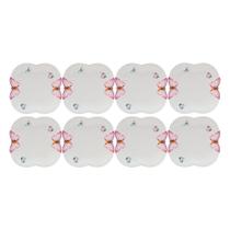 Jogo 8 Prato De Sobremesa Borboletas 19cm Porcelana Branco Wolff