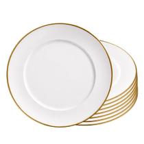 Jogo 8 Prato de Sobremesa Branco de Vidro Opaline Borda Filete Dourado 19cm Haüskraft Jogo 8 Prato de Sobremesa Branco de Vidro Opaline Borda Filete Dourado 19cm Haüskraft