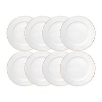 Jogo 8 Prato de Sobremesa Branco Porcelana Borda Fio Dourado Royal Premium 20cm Haüskraft Jogo 8 Prato de Sobremesa Branco Porcelana Borda Fio Dourado Royal Premium 20cm Haüskraft