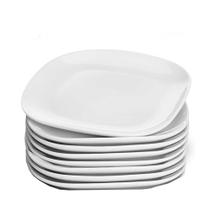 Jogo 8 Prato de Sobremesa Branco Quadrado Square 20cm Vidro Opalino Em Casa Tem