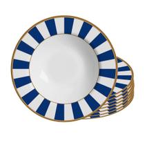Jogo 8 Prato Fundo de Cerâmica Azul e Branco Listras Stripe Azul Alleanza 24,5cm Jogo 8 Prato Fundo de Cerâmica Azul e Branco Listras Stripe Azul Alleanza 24,5cm