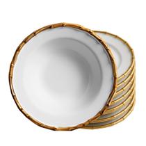 Jogo 8 Prato Fundo de Cerâmica Branco Borda de Bambu Grossa Flat Scalla 22cm Jogo 8 Prato Fundo de Cerâmica Branco Borda de Bambu Grossa Flat Scalla 22cm