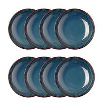 Jogo 8 Prato Fundo de Massas Cerâmica Linear Azul Premium 23cm Lyor
