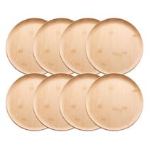 Jogo 8 Prato Raso de Bambu Natural Ecológico Pratinho Madeira Lyor 27cm