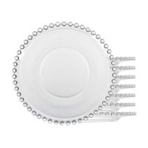 Jogo 8 Prato Raso de Cristal Wolff Pearl Clear Bolinha Transparente 27cm