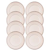 Jogo 8 Prato Raso de Jantar Cerâmica Linear Branco Premium 27cm Lyor