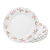 Jogo 8 Prato Raso de Porcelana Branco Flowers Pink 25,5cm
