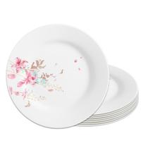 Jogo 8 Prato Raso de Vidro Branco Flowers Bord 25,5cm Em Casa Tem