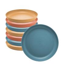 Jogo 8 Prato Raso Fibra de Bambu PP Resistente Stripes Cores Sortidas 23cm Lyor