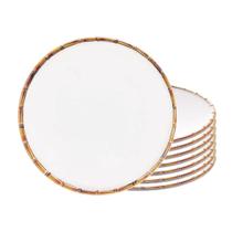 Jogo 8 Prato Sobremesa Borda de Bambu Melamina Branco 22cm Wolff