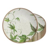 Jogo 8 Pratos de Sobremesa de Cerâmica Off White Coup Tropical Leaves Alleanza 20cm