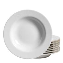 Jogo 8 Pratos Fundo Plissan Relevo Branco 25cm Cerâmica Alleanza