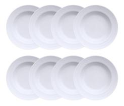 Jogo 8 Pratos Fundos Sopa Chevron Porcelana Branca Germer