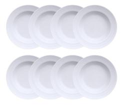 Jogo 8 Pratos Fundos Sopa Chevron Porcelana Branca Germer