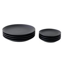 Jogo 8 Pratos Orgânicos Raso e de Sobremesa Preto Matte Mesa