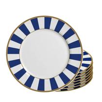 Jogo 8 Pratos Raso de Cerâmica Azul Branco Listras Stripe Azul Alleanza 29cm Jogo 8 Pratos Raso de Cerâmica Azul Branco Listras Stripe Azul Alleanza 29cm