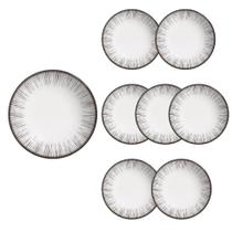 Jogo 8 Pratos Raso em Cerâmica Branco e Preto Coup Haya Alleanza 29cm