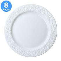 Jogo 8 Pratos Rasos Refeição Tassel Relevo Porcelana Germer