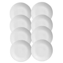 Jogo 8 Pratos Sobremesa Cerâmica Coup Branco Liso Alleanza 21cm