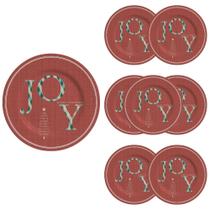Jogo 8 Pratos Sobremesa Natalino Joy Vermelho Cerâmica Alleanza 20cm