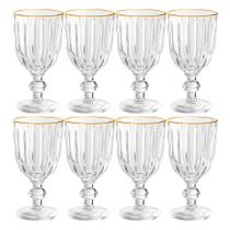 Jogo 8 Taça de Vidro com Borda Dourada Melina Premium Transparente para Água 260ml Haüskraft