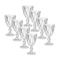 Jogo 8 Taça Diamante Copo Vidro Transparente Água Suco 340ml