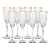 Jogo 8 Taças de Champanhe Vidro Wolff Borda Dourada Lines 300ml