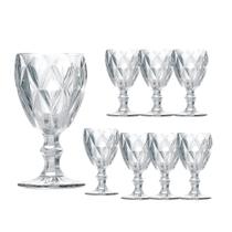 Jogo 8 Taças de Vidro Cor Transparente Diamante Clear p/ Água Vinho Class Home 240ml