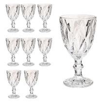 Jogo 8 Taças Diamond Vidro Transparente 340ml Água Vinho