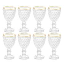 Jogo 8 Taças Licor Lyor Bico Abacaxi Vidro Fio De Ouro 60ml