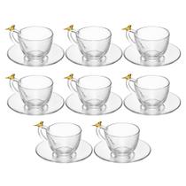 Jogo 8 Xícara de Café com Pires Golden Bird Pássaro 80ml Cristal Ecológico Wolff
