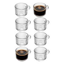 Jogo 8 Xícara de Café de Cristal com Alça Lines Vidro Transparente Canelada 90ml Wolff Jogo 8 Xícara de Café de Cristal com Alça Lines Vidro Transparente Canelada 90ml Wolff