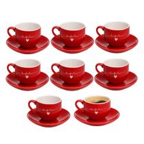 Jogo 8 Xícara de Café de Porcelana 90ml Vermelha Coração Lamour Haüskraft Jogo 8 Xícara de Café de Porcelana 90ml Vermelha Coração Lamour Haüskraft