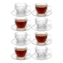 Jogo 8 Xicara De Chá De Cristal Transparente Frisado Imperatriz 220ml Wolff