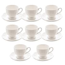 Jogo 8 Xícara de Chá de Porcelana Branca New Bone Butterfly Flower Lyor 200ml