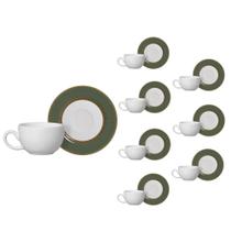 Jogo 8 Xícaras de Café Branca com Pires Celebrate Verde Cerâmica Alleanza 100ml