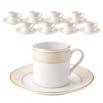 Jogo 8 Xícaras E Pires 90ml Porcelana Borda Dourada Café Jogo 8 Xícaras E Pires 90ml Porcelana Borda Dourada Café