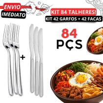 Jogo 84 Talheres Inox para Cozinha 42 Garfos 42 Facas Talheres para Casa Restaurantes