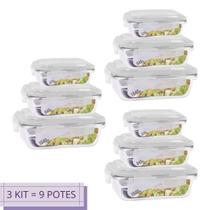 Jogo 9 Potes Hérmeticos Retangular 1040 - 640 - 370ml Vidro