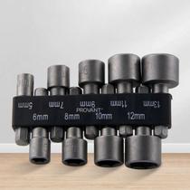 Jogo 9 Soquetes Sextavado Tipo Canhão 5mm a 13mm Para Parafusadeira