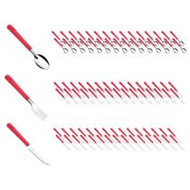 Jogo 90 Talher Faca Garfo Colher Inox Vermelho Luna Casa