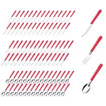 Jogo 90 Talheres Faca Garfo Colher Aço Inox Vermelho Luna