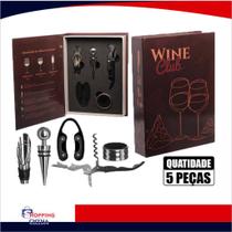 Jogo Acessorios para Vinho Profissional Modelo Livro 5 Pçs Inox