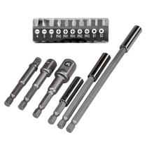 Jogo Adaptador Para Parafusadeira 1/4 Soquete Quadrado 16 Pç