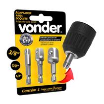 Jogo Adaptador Soquete Vonder para Parafusadeira Kit 3 Peças Cachimbo 1/4 3/8 1/2